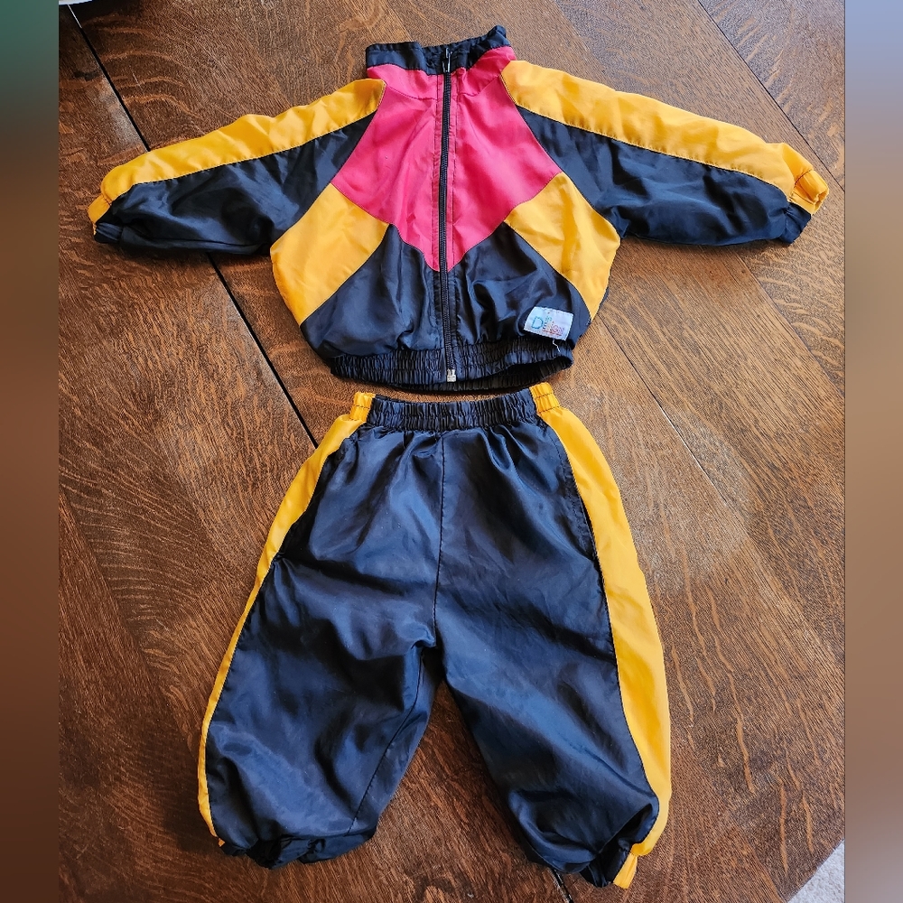 Vintage Baby Tracksuit Windbreaker Set 12 Mos Retro 80's Unisex Yellow Red
